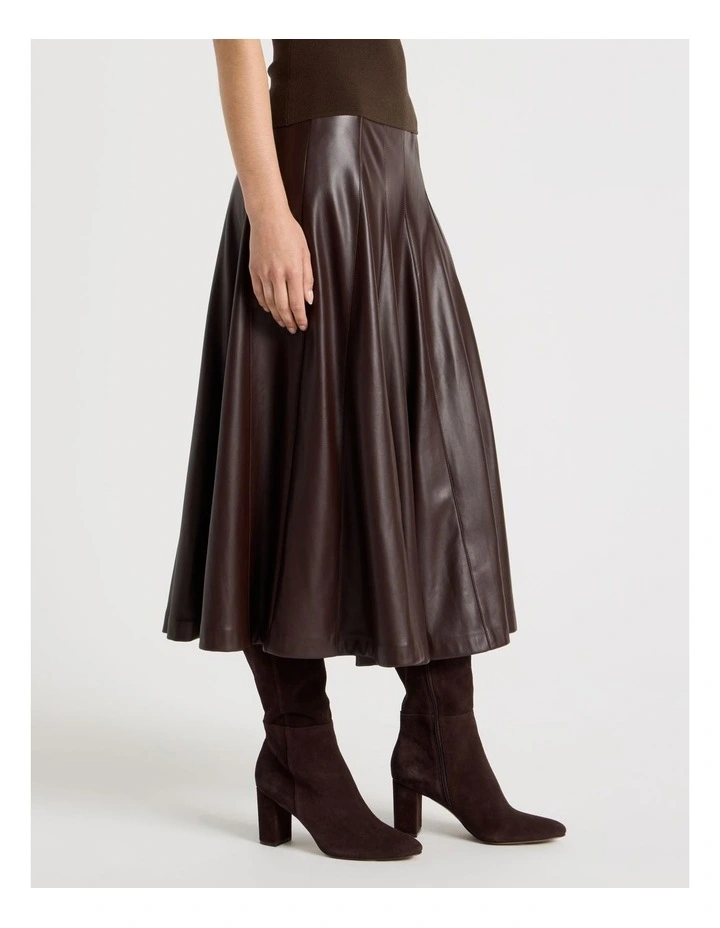 PU Leather Midi Skirt in Brown image 5