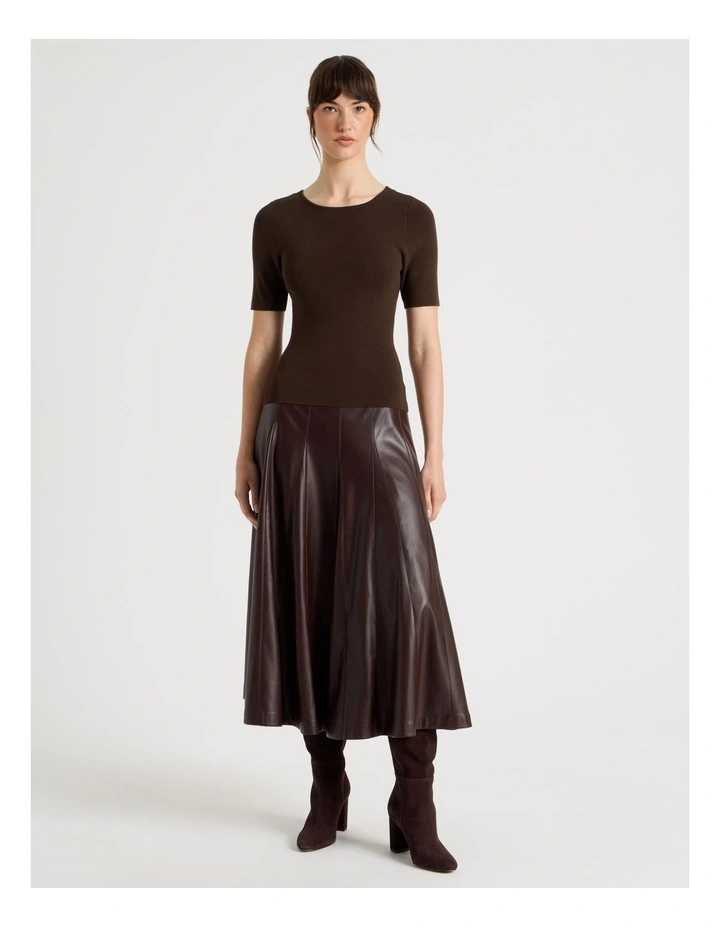 PU Leather Midi Skirt in Brown image 7