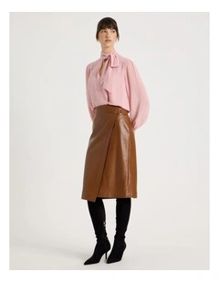 PU Asymmetrical Midi Skirt in Tan