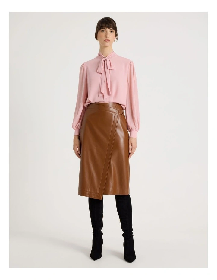 PU Asymmetrical Midi Skirt in Tan image 4