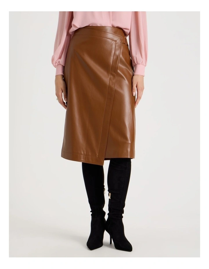 PU Asymmetrical Midi Skirt in Tan image 5