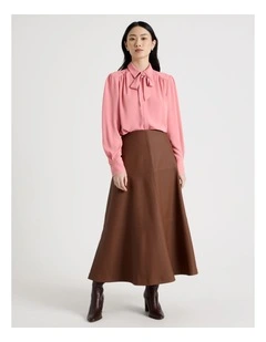 PU Midi Skirt in Tan