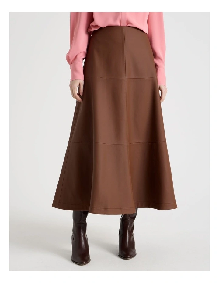 PU Midi Skirt in Tan image 2