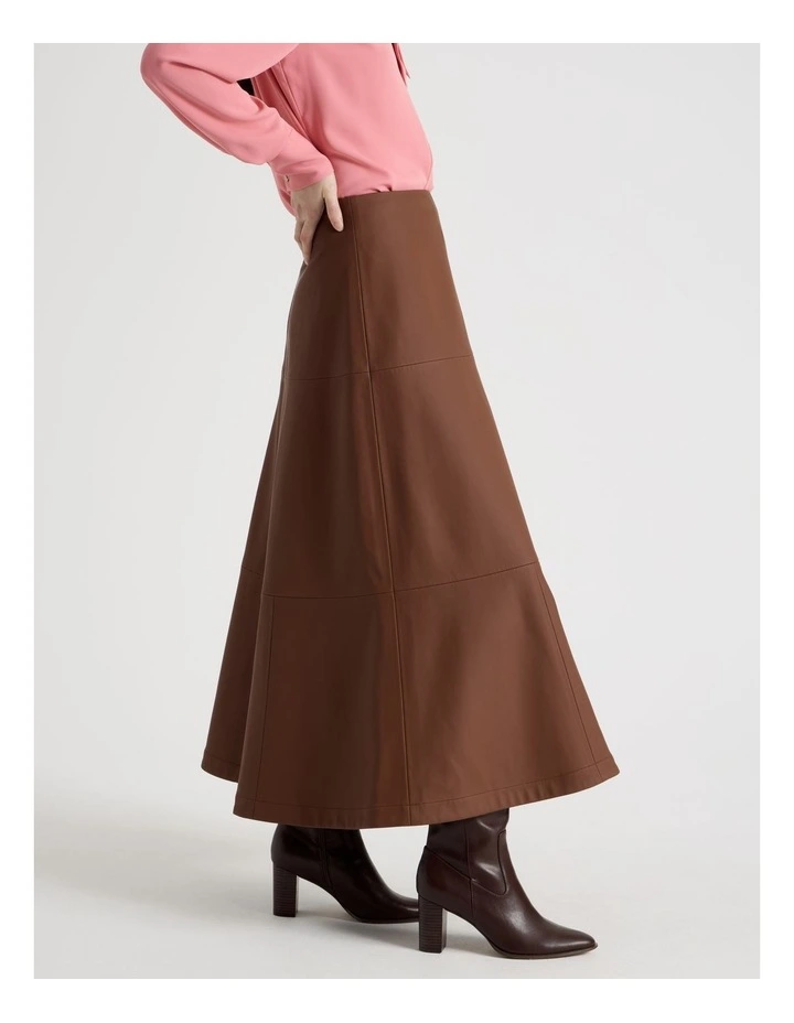 PU Midi Skirt in Tan image 3