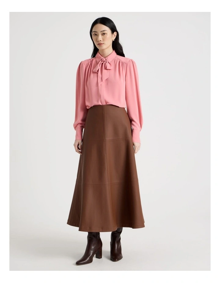 PU Midi Skirt in Tan image 4