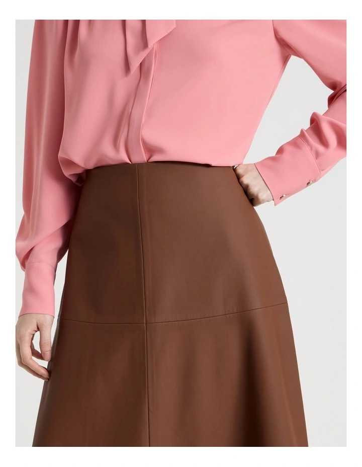 PU Midi Skirt in Tan image 5