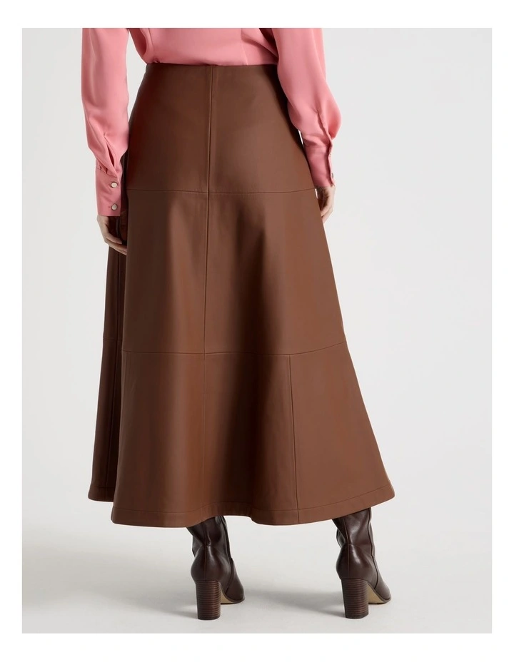 PU Midi Skirt in Tan image 6