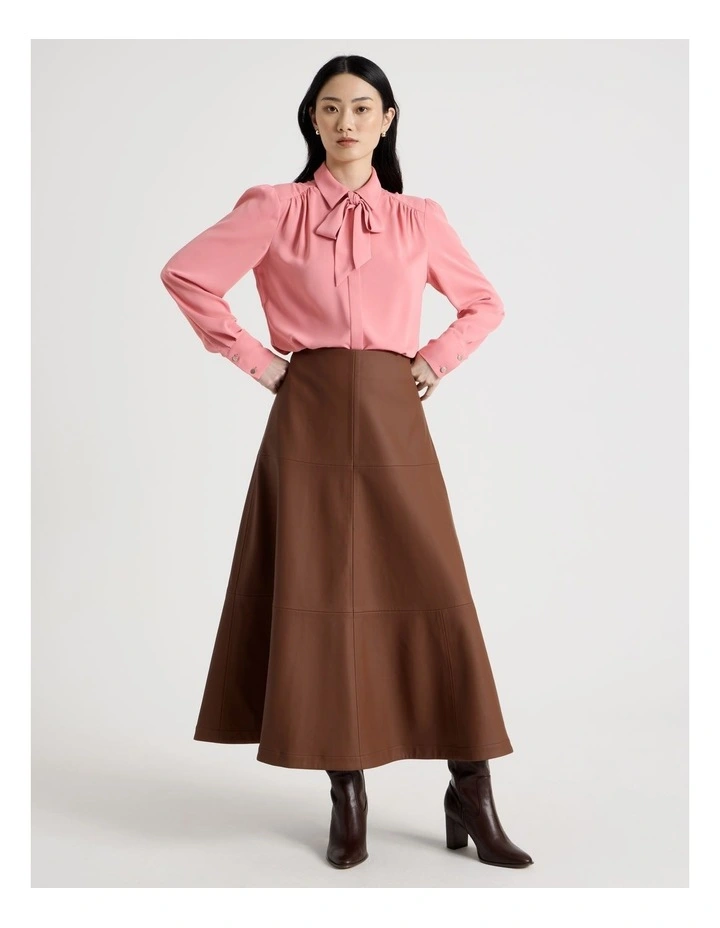 PU Midi Skirt in Tan image 7