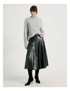 PU Midi Skirt in Forest
