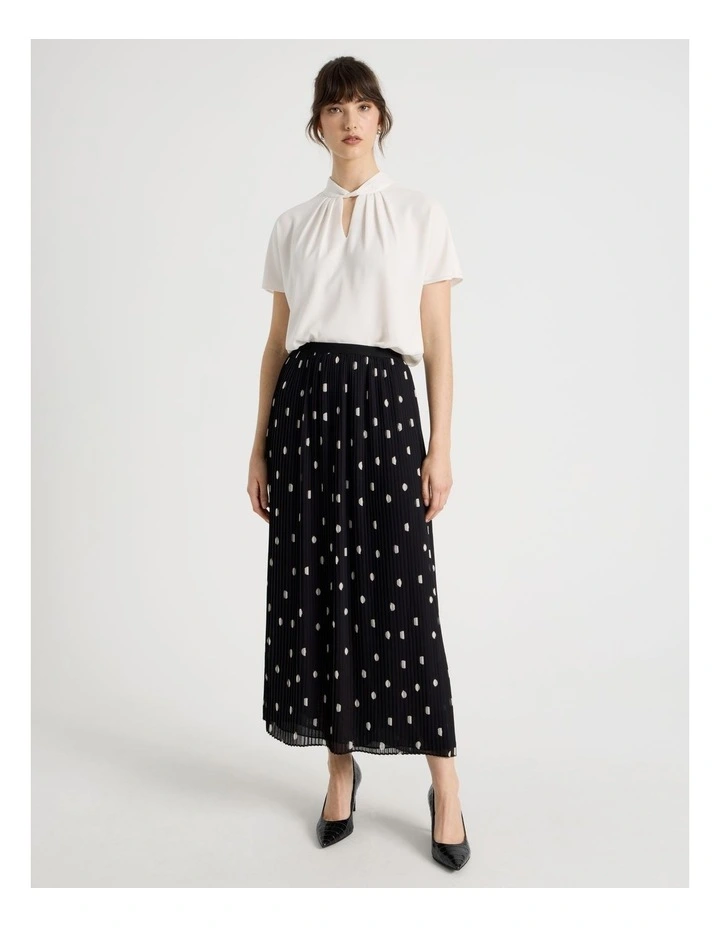 Pleated Midi Skirt in Black and White Polka Dot image 1