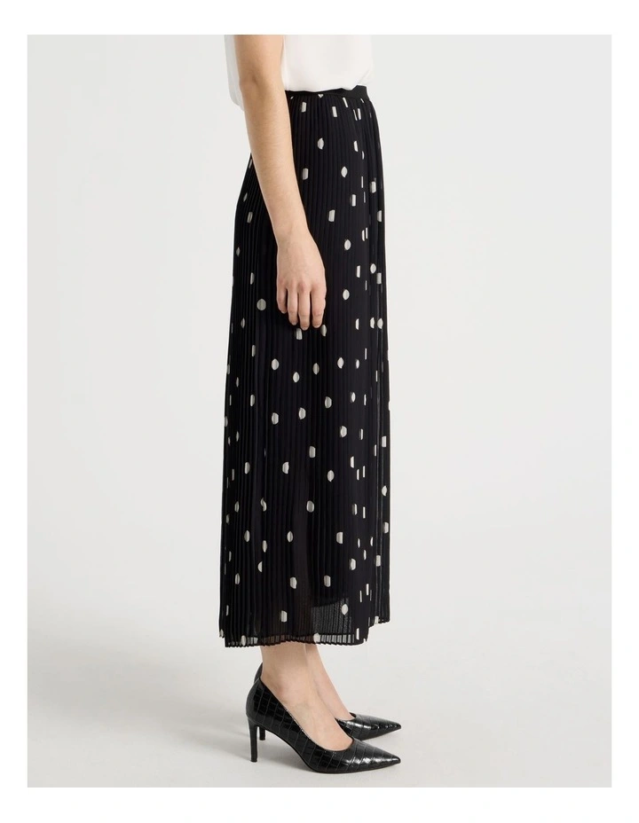 Pleated Midi Skirt in Black and White Polka Dot image 2
