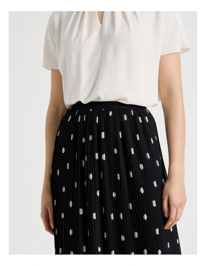 Pleated Midi Skirt in Black and White Polka Dot image 3