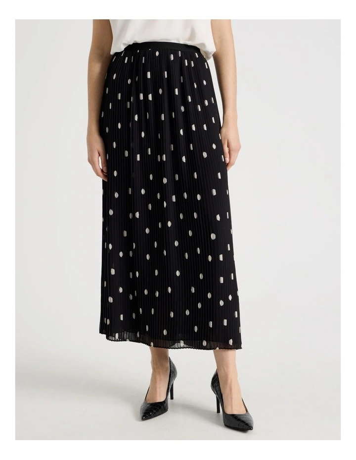 Pleated Midi Skirt in Black and White Polka Dot image 4