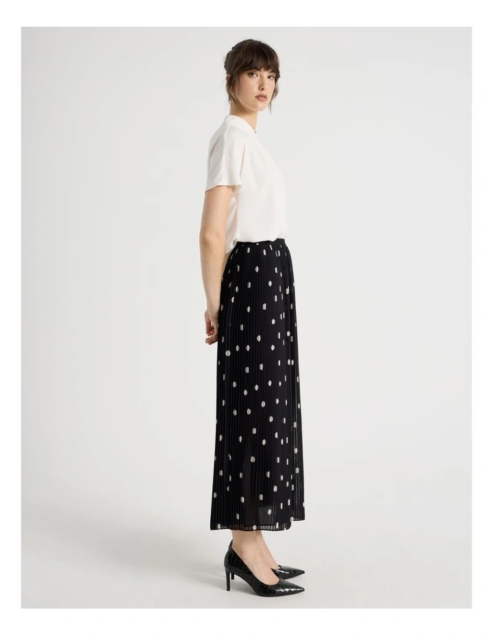 Pleated Midi Skirt in Black and White Polka Dot image 5