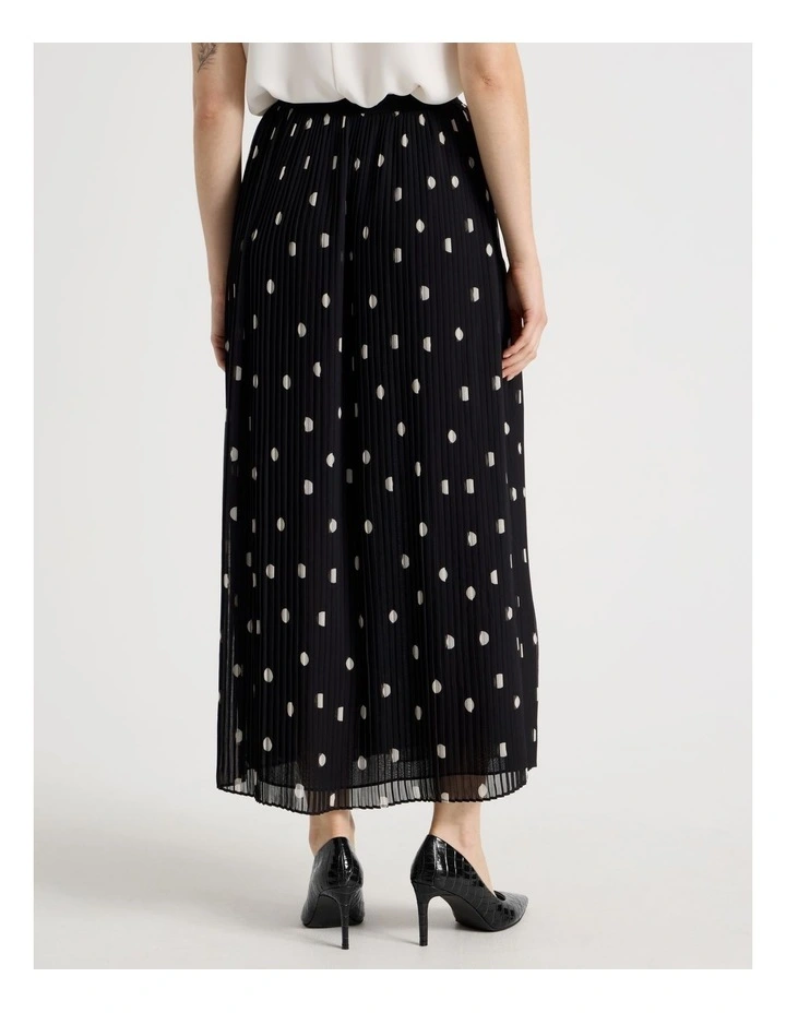Pleated Midi Skirt in Black and White Polka Dot image 6