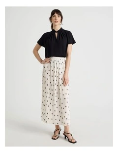 Midi Skirt in Ecru and Black Polka Dot