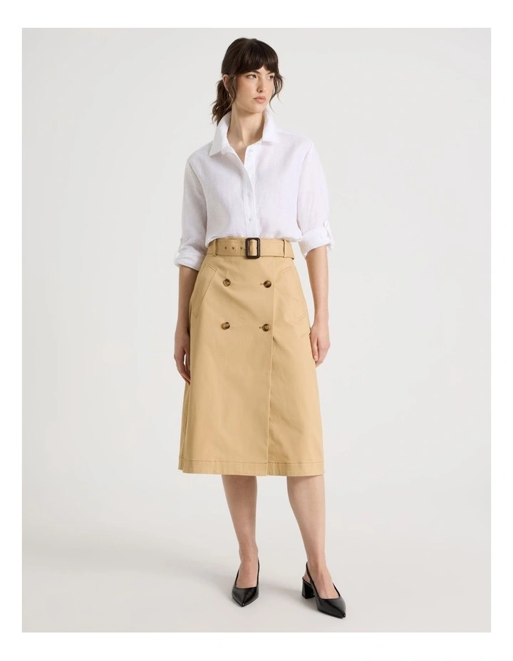 Cotton Trench Midi Skirt in Stone image 1