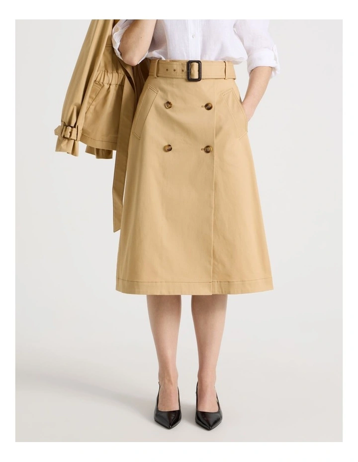 Cotton Trench Midi Skirt in Stone image 2