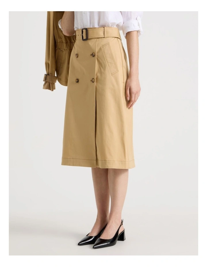 Cotton Trench Midi Skirt in Stone image 4