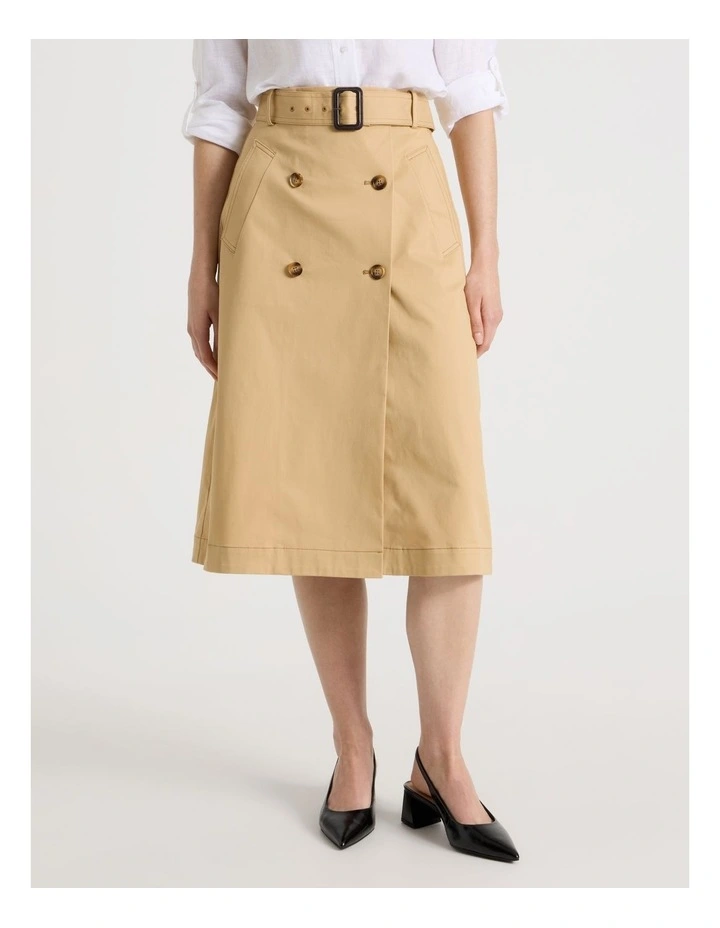 Cotton Trench Midi Skirt in Stone image 5