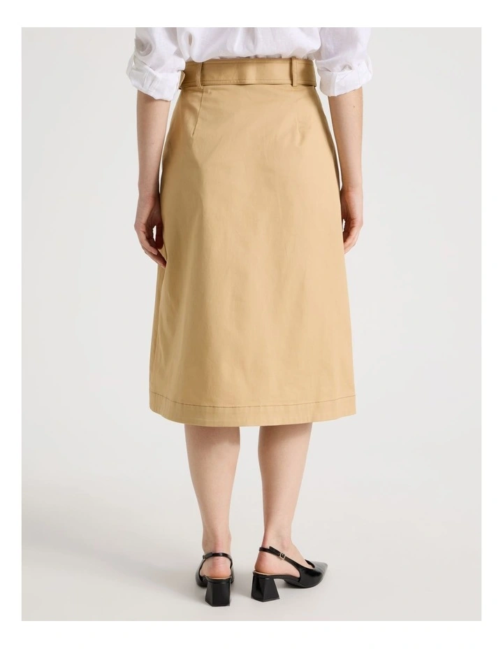 Cotton Trench Midi Skirt in Stone image 6