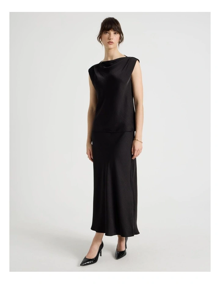 Satin Midi Skirt in Black image 1