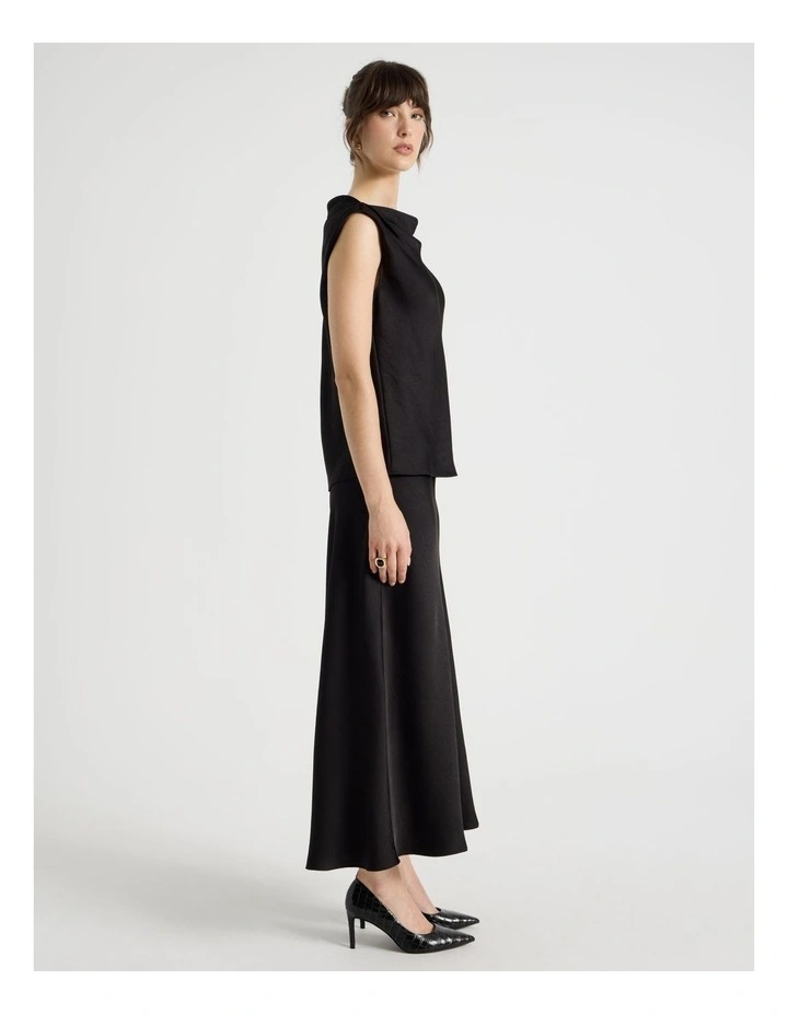 Satin Midi Skirt in Black image 3