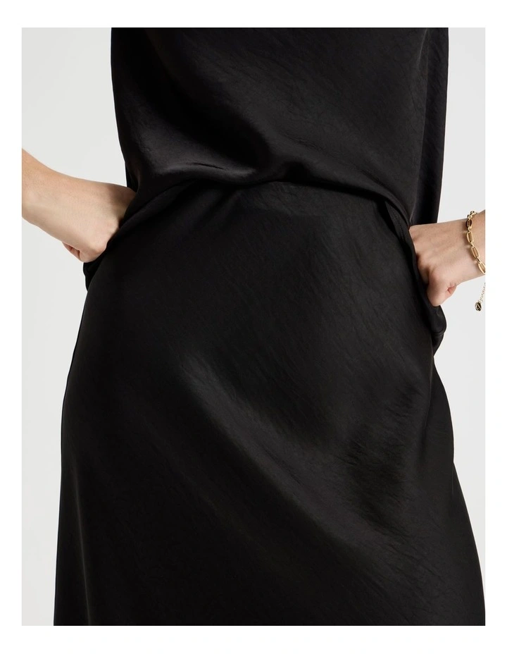 Satin Midi Skirt in Black image 4