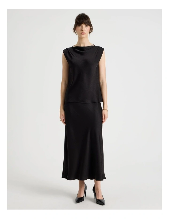Satin Midi Skirt in Black image 6