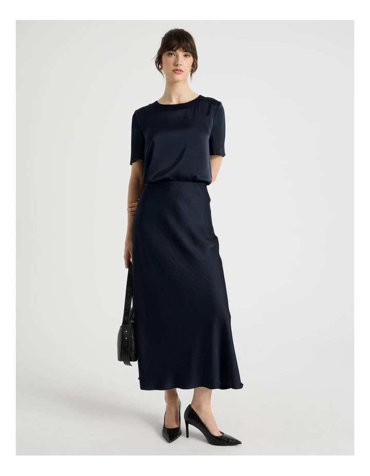 Satin Midi Skirt in Navy image 1