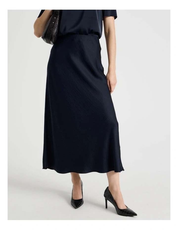 Satin Midi Skirt in Navy image 2