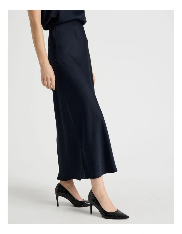 Satin Midi Skirt in Navy image 3