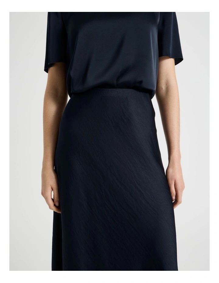 Satin Midi Skirt in Navy image 4