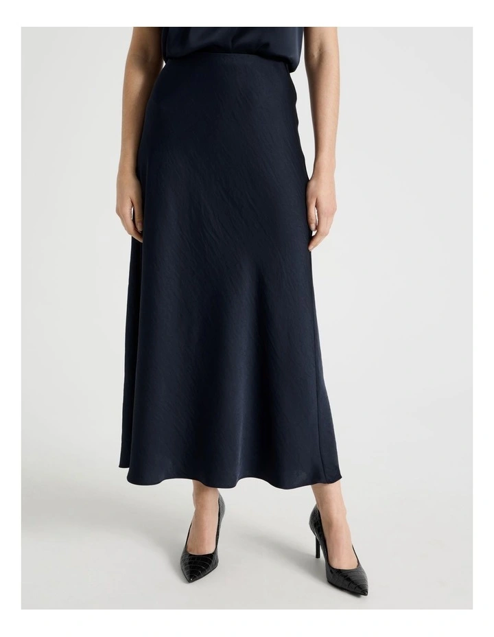 Satin Midi Skirt in Navy image 5