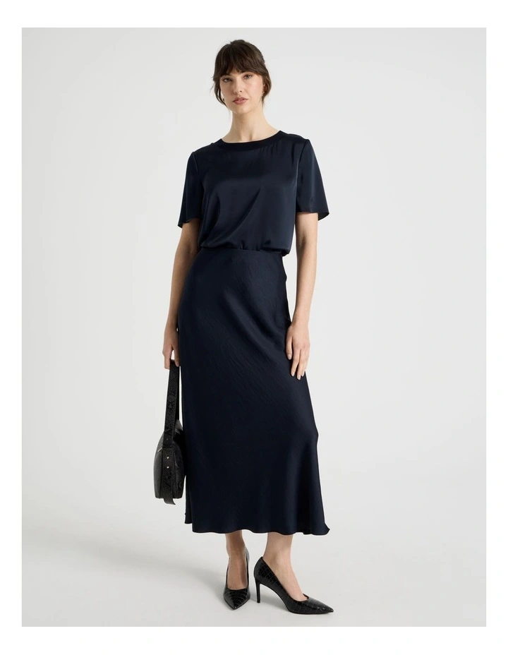 Satin Midi Skirt in Navy image 7