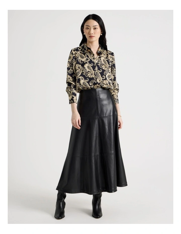 PU Midi Skirt in Black image 1