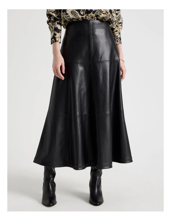 PU Midi Skirt in Black image 2