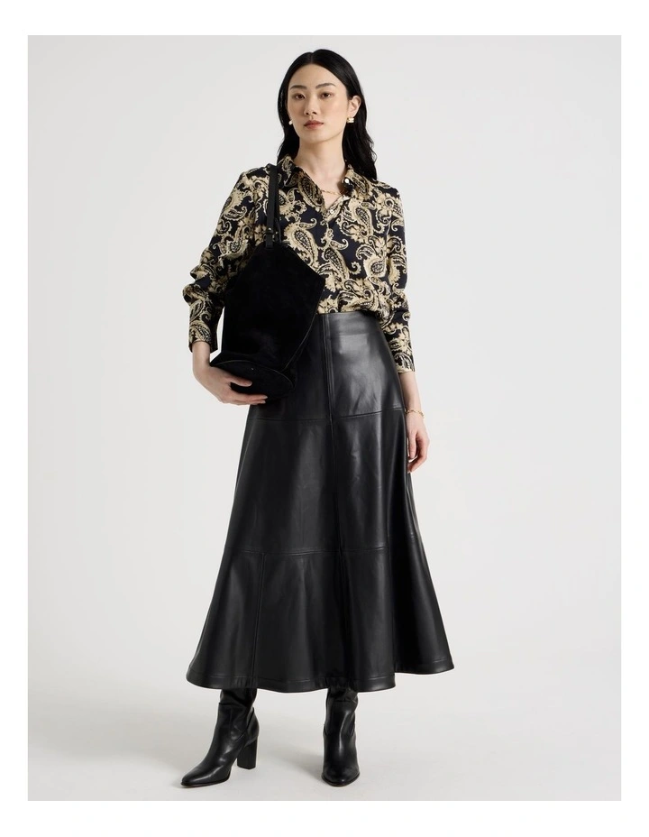 PU Midi Skirt in Black image 7