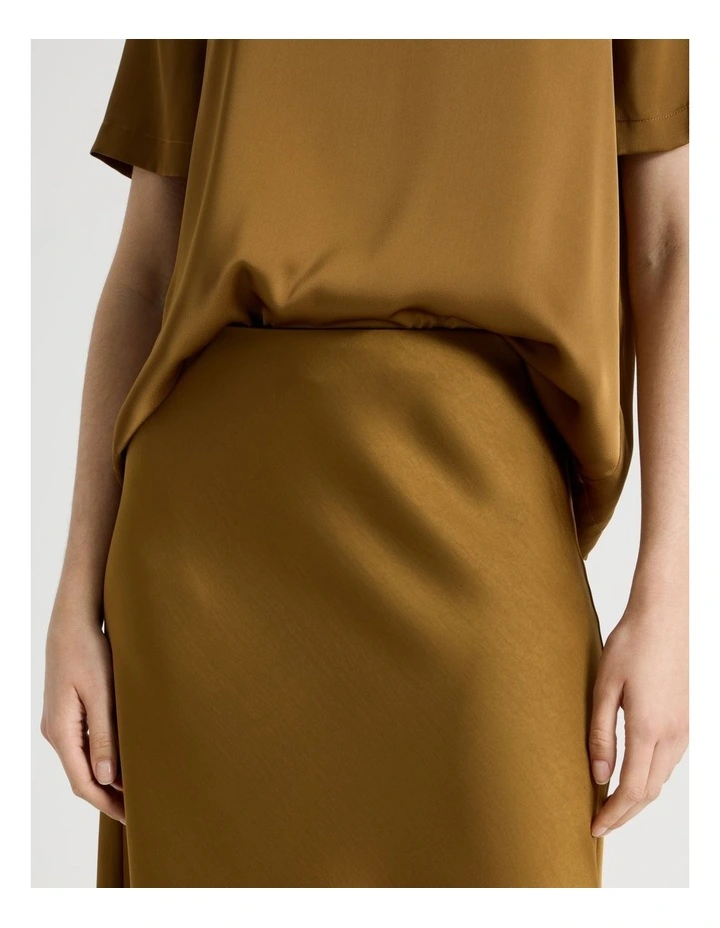 Satin Midi Skirt in Khaki image 3