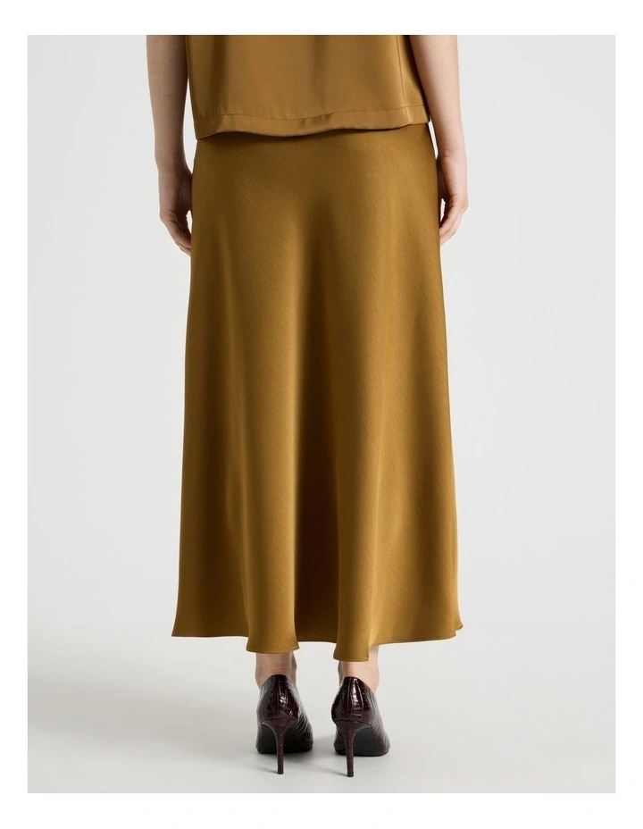 Satin Midi Skirt in Khaki image 6