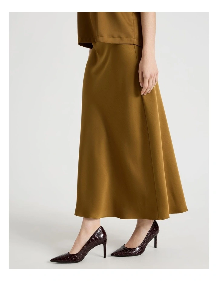 Satin Midi Skirt in Khaki image 7