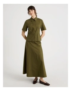 Poplin Circle Midi Skirt in Olive