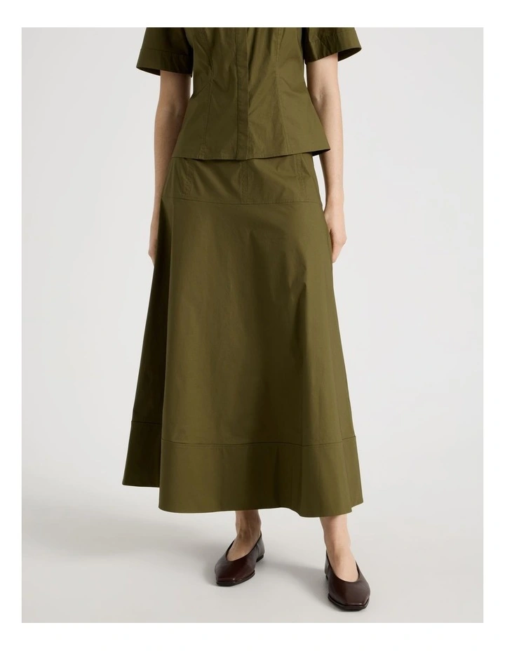 Poplin Circle Midi Skirt in Olive image 2