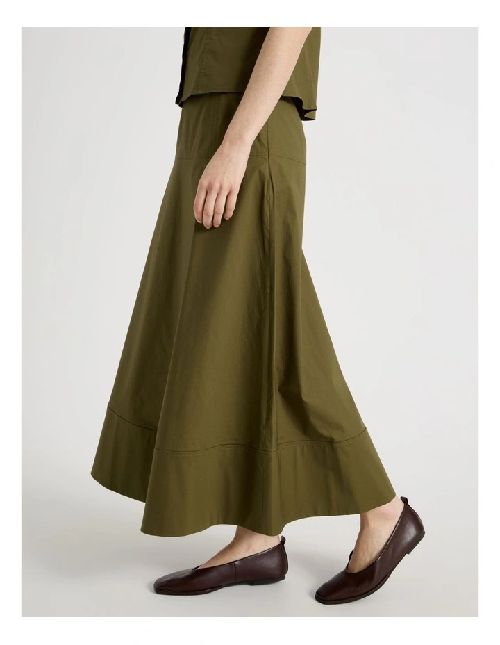 Poplin Circle Midi Skirt in Olive image 3