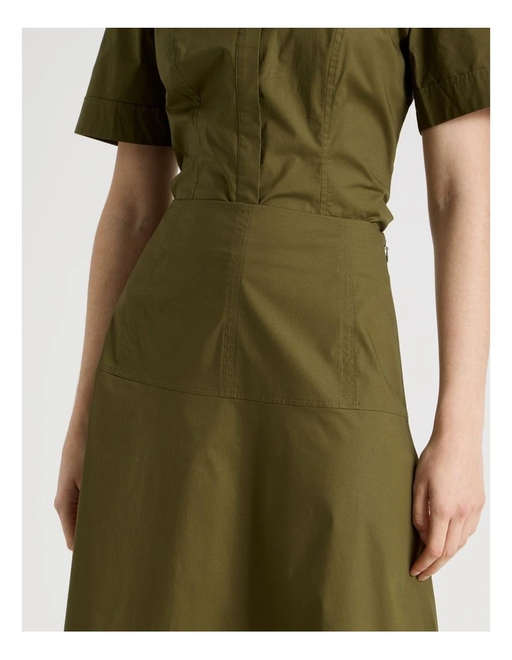 Poplin Circle Midi Skirt in Olive image 4