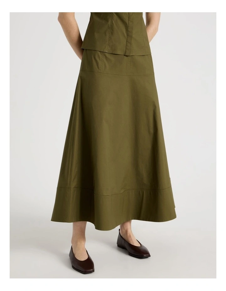 Poplin Circle Midi Skirt in Olive image 5