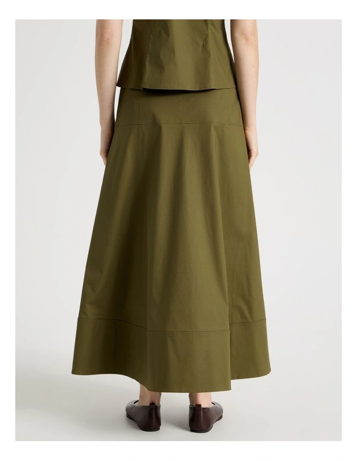 Poplin Circle Midi Skirt in Olive image 6