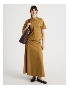 Poplin Circle Midi Skirt in Chestnut