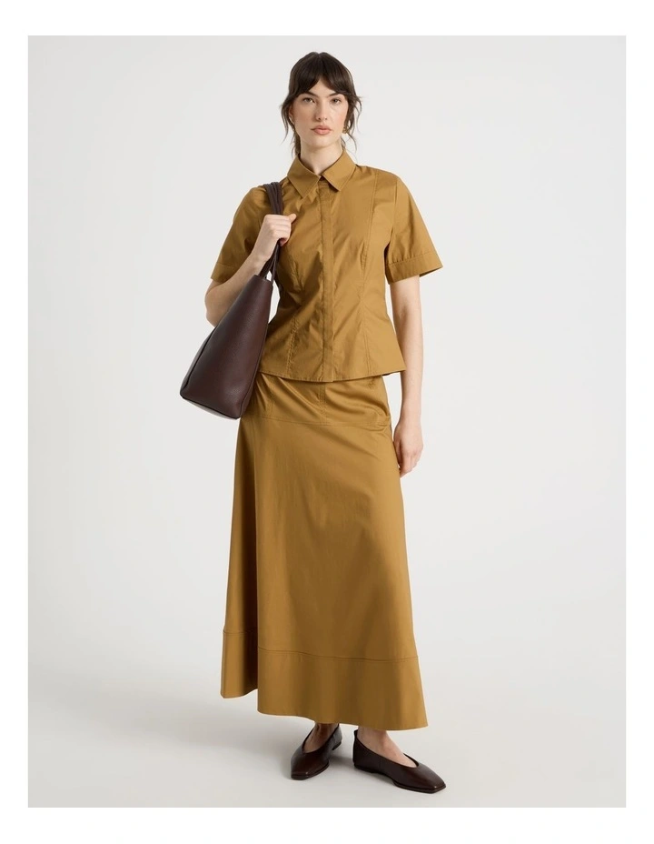 Poplin Circle Midi Skirt in Chestnut image 1