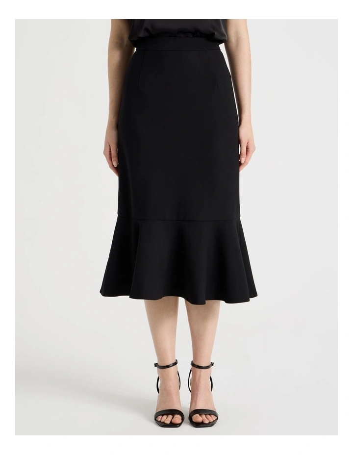 Flounce Hem Midi Skirt in Black image 2